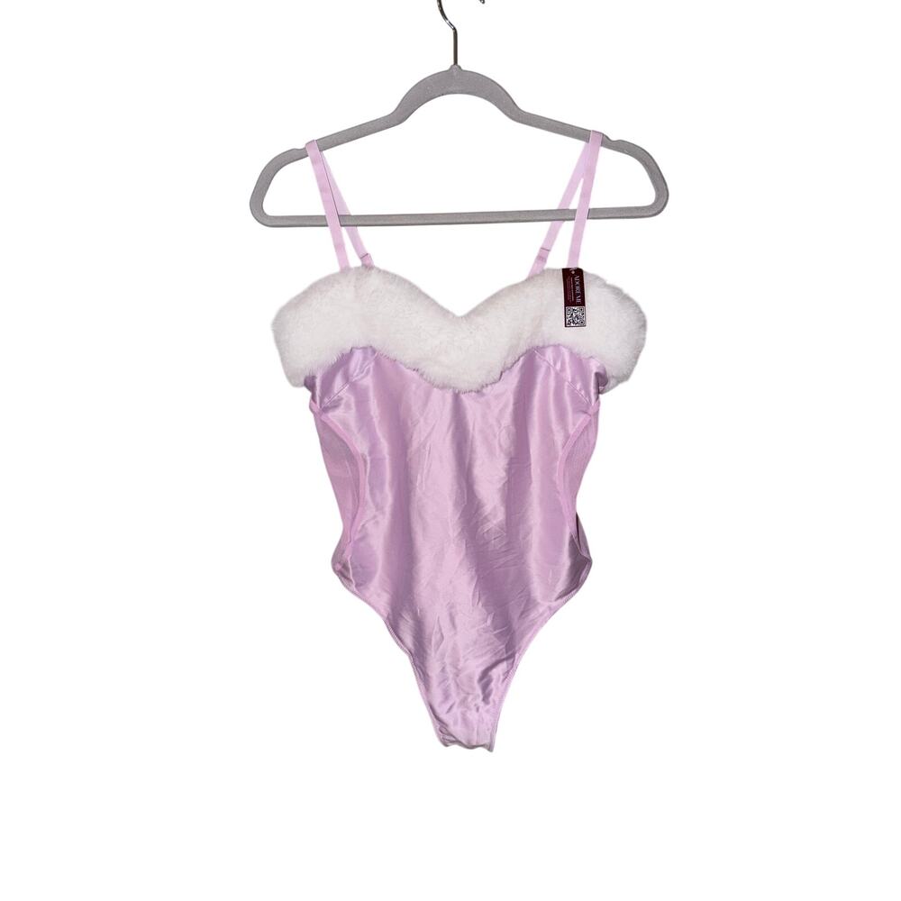 NWT Adore me pink white faux fur bodysuit lingerie bunny large dress up teddy